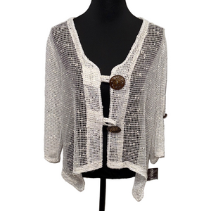 Nina Leonard Open Knit Cardigan Sweater Large